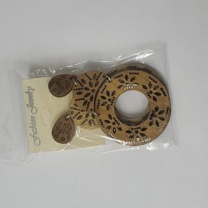 Traditional Indian Wood Round Tan Earrings